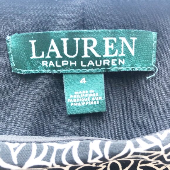 LAUREN RALPH LAUREN Black White Midi Short Sleeve Shift Dress Womens 4 - Picture 4 of 8